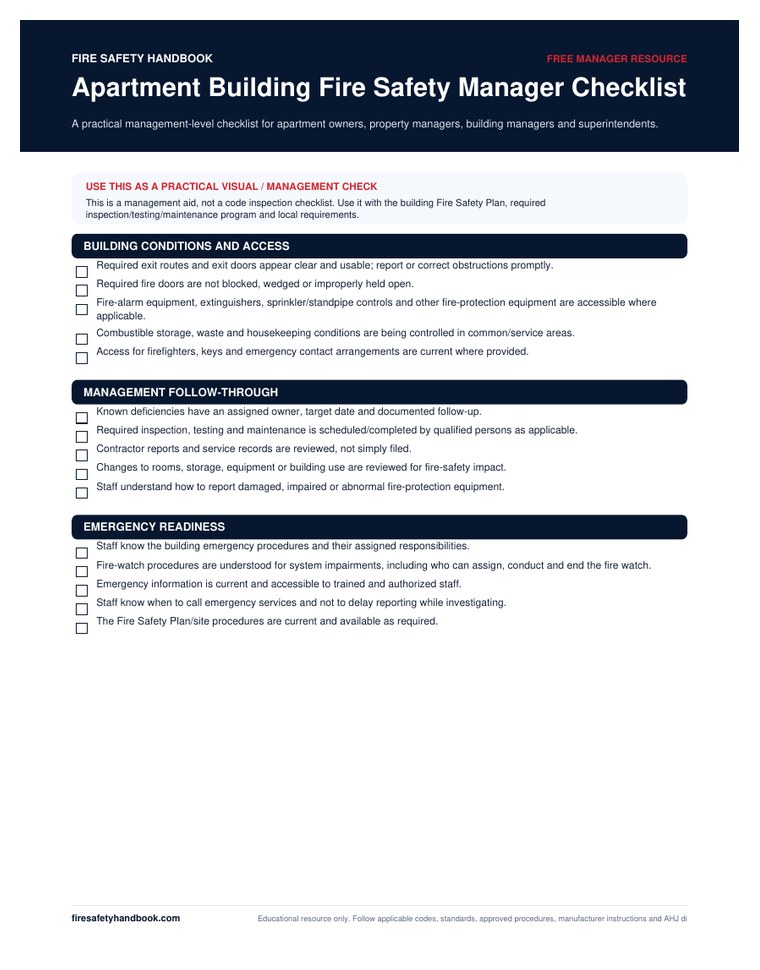 Apartment manager fire safety checklist preview