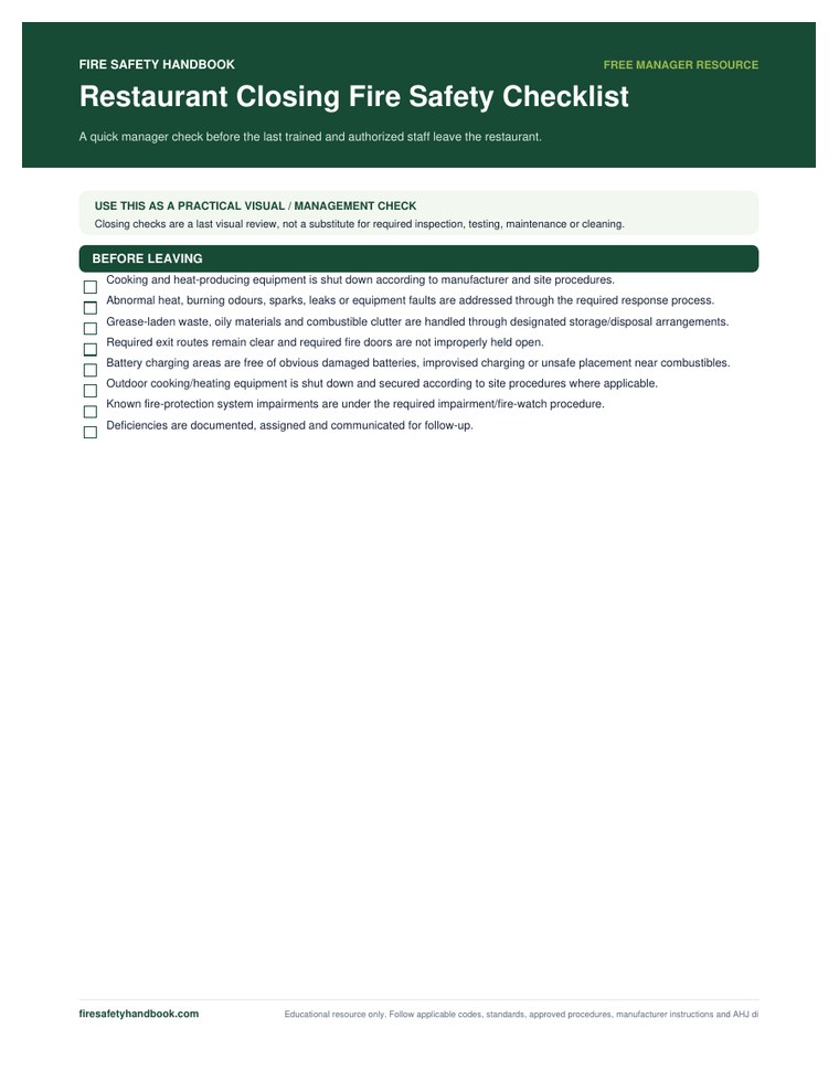Closing Fire Safety Checklist preview