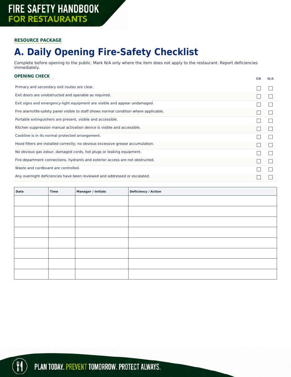 Restaurant Fire Safety Resource Package